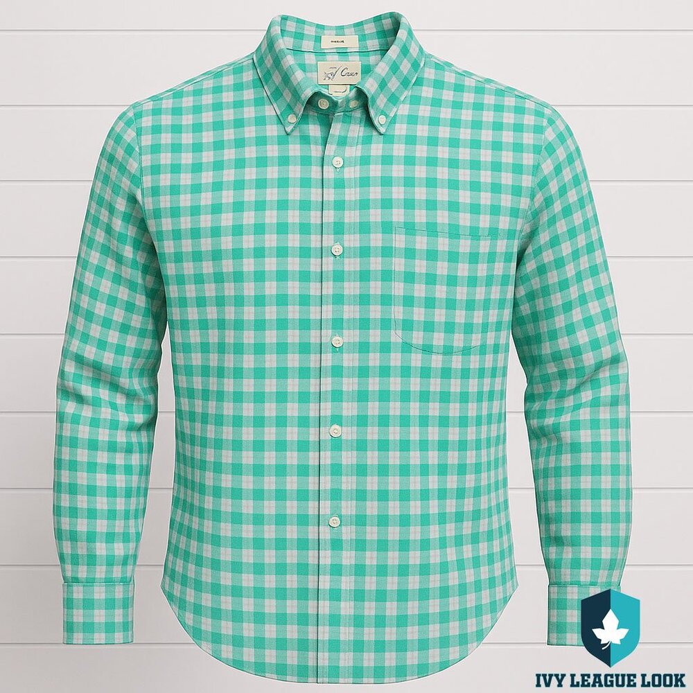 J.Crew NWT Irish Linen Green Gingham Shirt Mens L Preppy Ivy League Classic